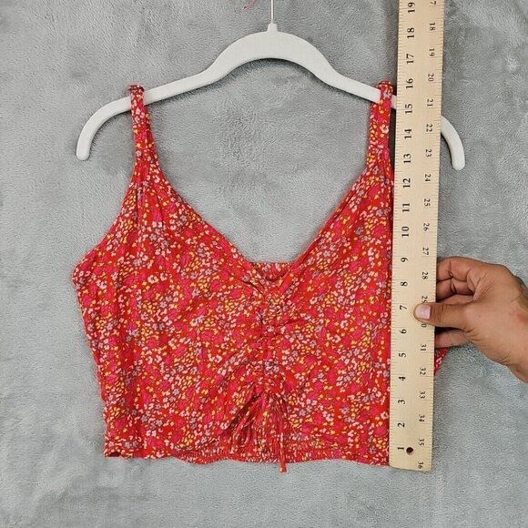 O'Neill Crop Top Womens Size M Orange Floral Ruched Front V-Neck Viscose Tank - Picture 2 of 9